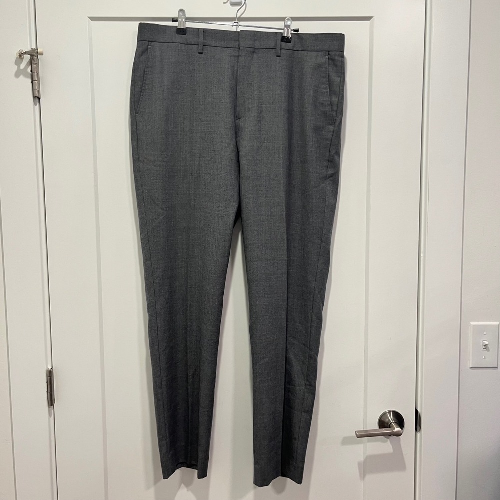 J.Crew Bowery Dress Pants Mens 38x30 Grey 100% Wool Flat Front Trousers‎ RN77388